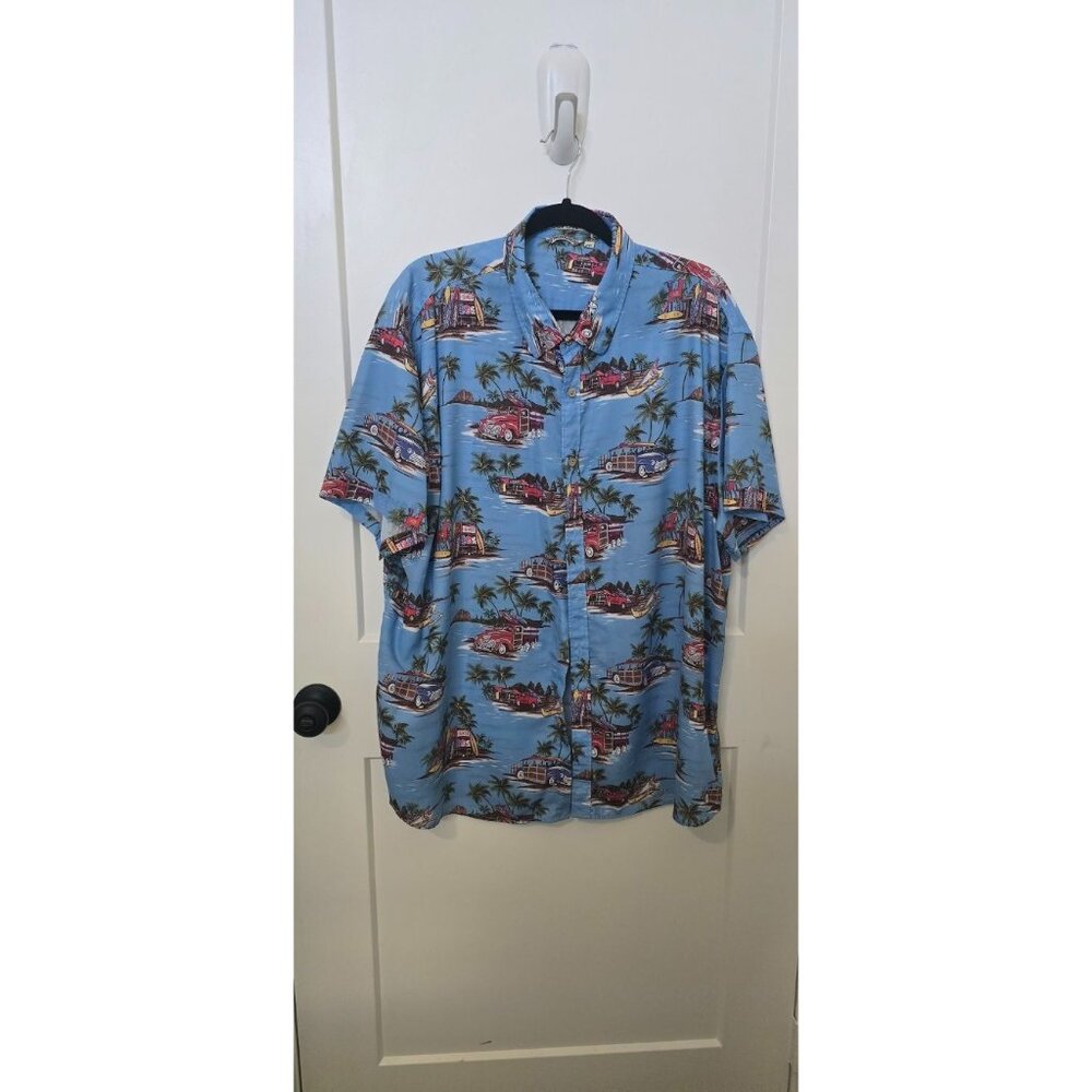 Mens Hawaiian Aloha Shirt 2XL Easy Care Button-Up Beach Scene
